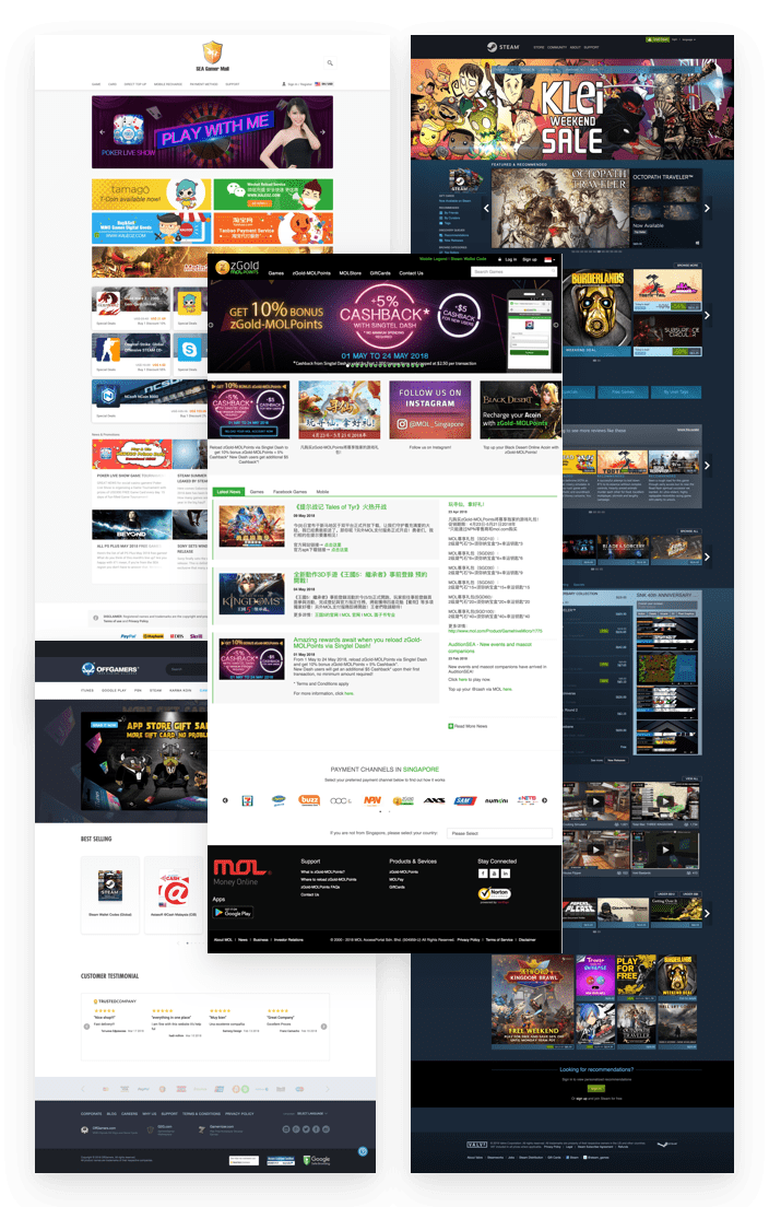 Competitors homepage screenshots